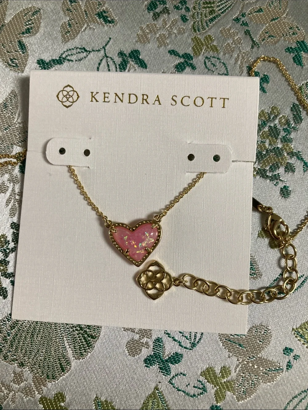 Kendra Scott Pink Opal Heart Necklace for Kids - Gold Chain